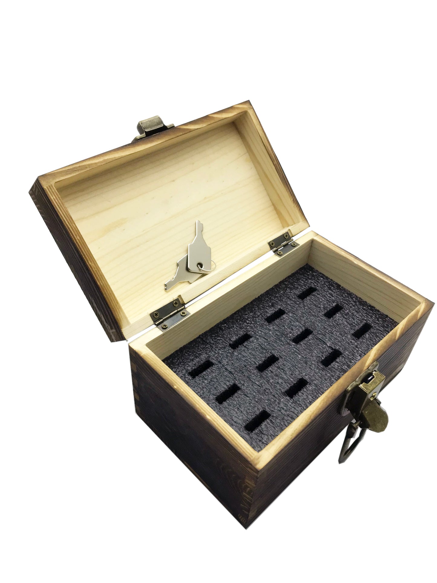 Portable USB Drive Organizer Case - Wood - Key Lock - 12 slots