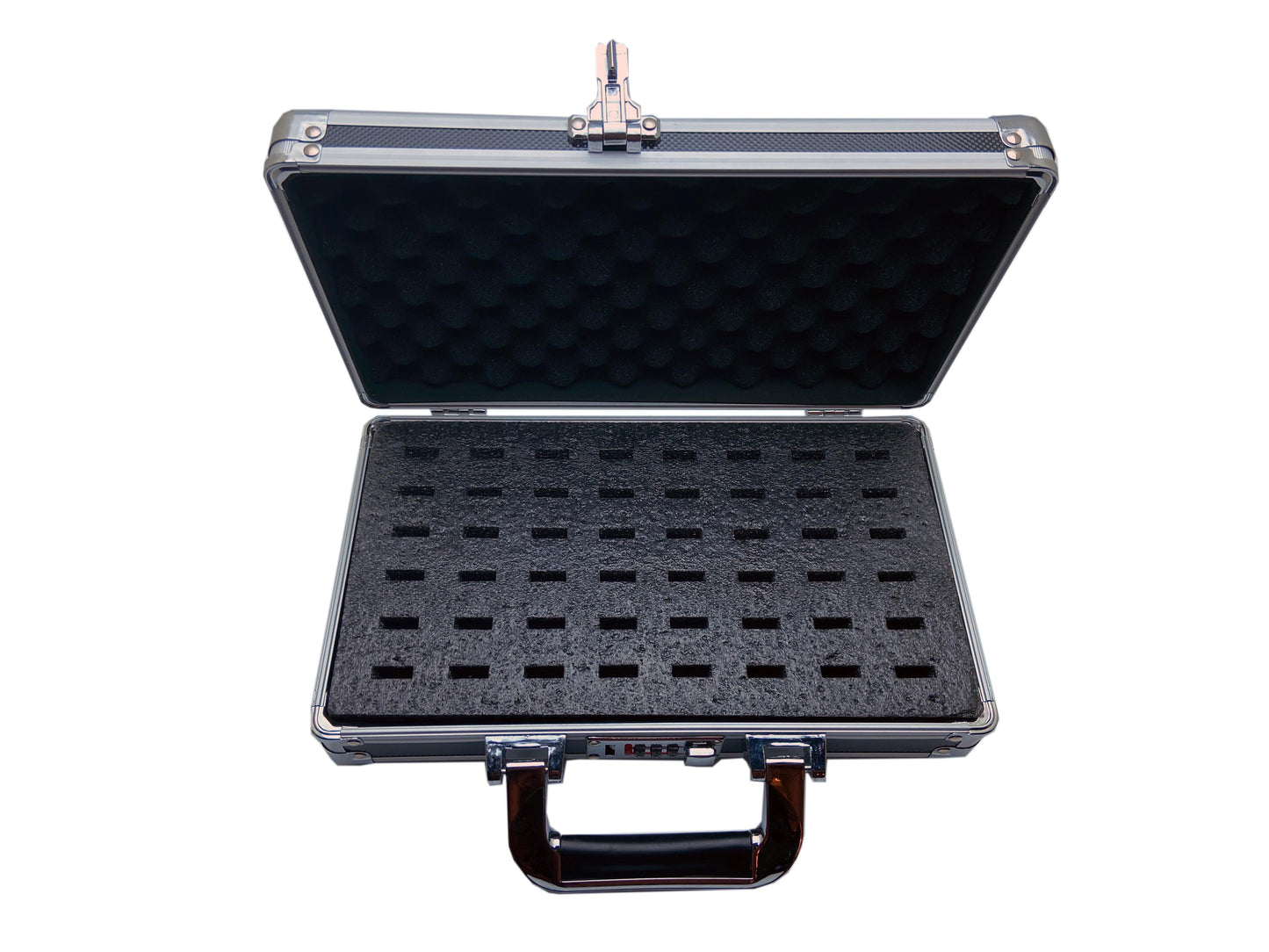 Portable USB Drive Organizer Case - Aluminum - Combo Lock - Carry Handle - 48 slots