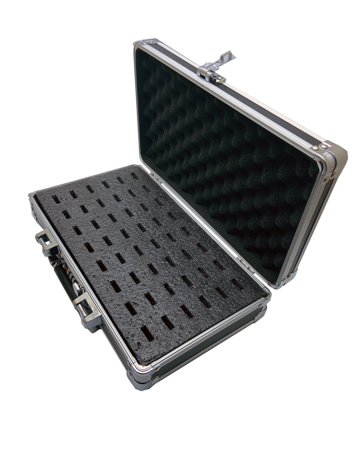 Portable USB Drive Organizer Case - Aluminum - Combo Lock - Carry Handle - 48 slots