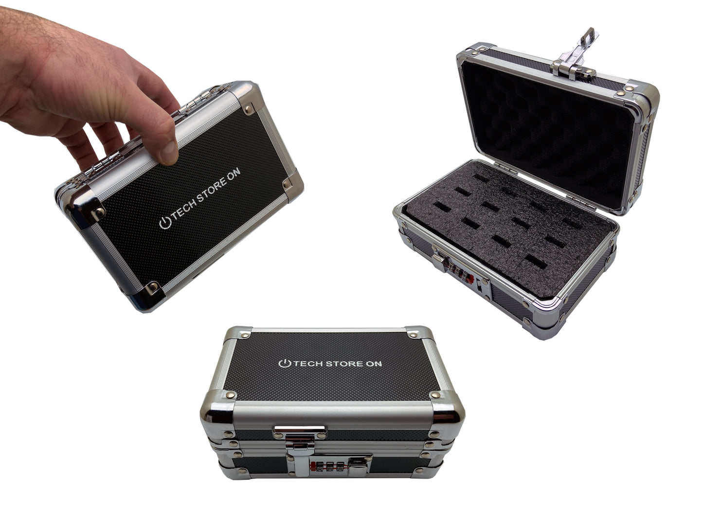 Portable USB Drive Organizer Case - Aluminum - Combo Lock - 12 slots